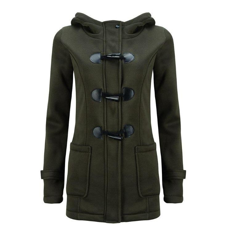 Giacca Lunga Slim Elegante Casual da Donna Invernale Calda con Cappuccio in Pile Cappotto Autunnale Capo d'Abbigliamento Tasche con Bottoni a Corno