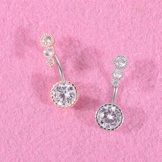 Women 4 Cubic Zirconia Inlaid Barbell Navel Belly Button Ring Piercing Jewelry