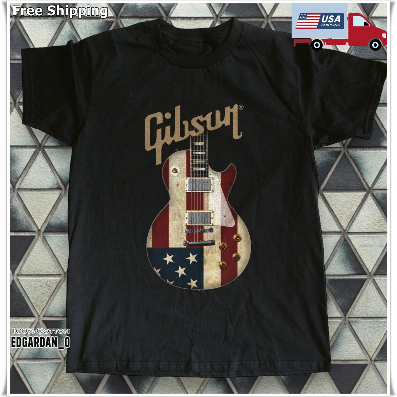 Gibson Guitar American Flag Black Unisex T-shirt Size S-5XL L