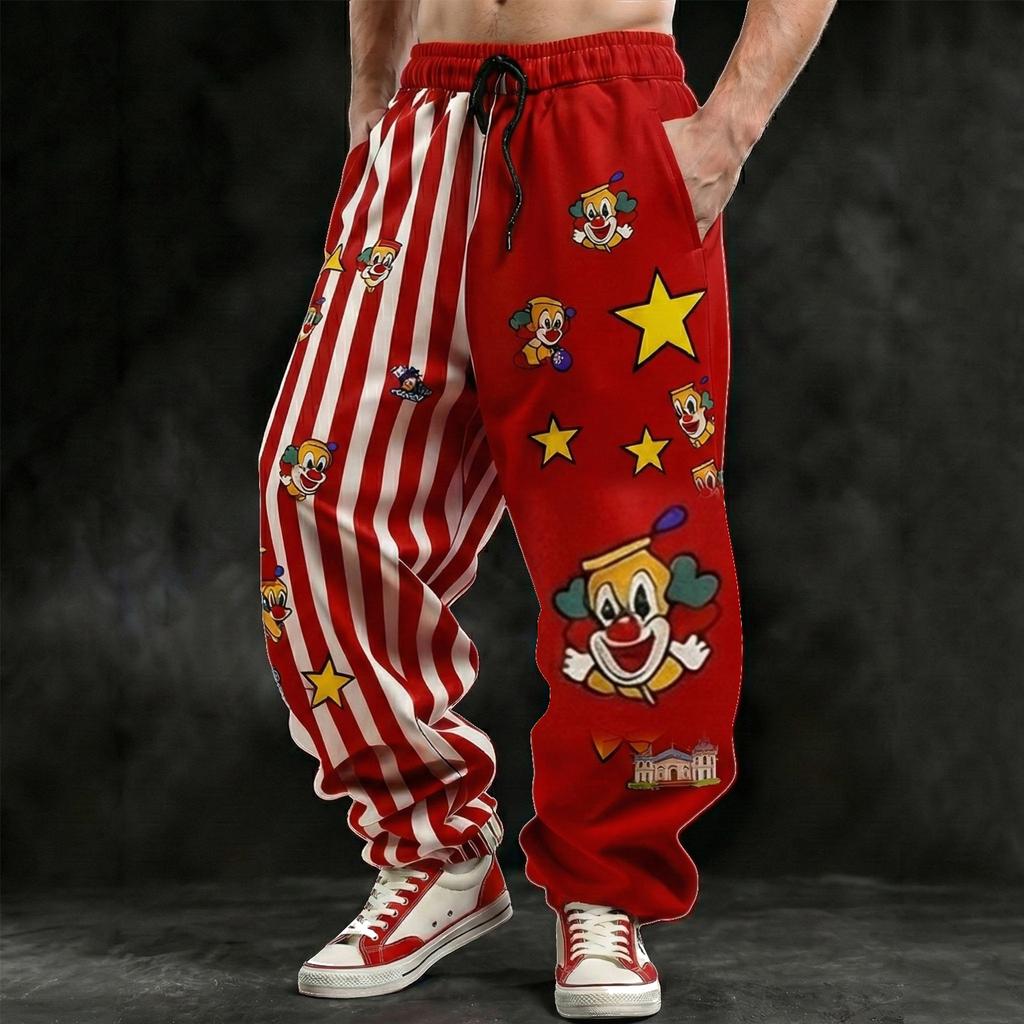 Pantaloni Jogger Denim cu Imprimeu Digital 3D pentru Bărbați - Croială Largă Americană și Margini cu Catarame - Pantaloni Lungi Street Hip-Hop