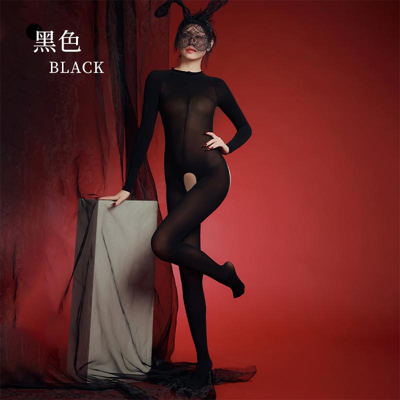 Sexy Backless Butt Open Crotch Jumpsuit Exotic Women'S Oil Shiny Glossy Bodysuit 10D High Elastic Tights Sheer Bodystocking