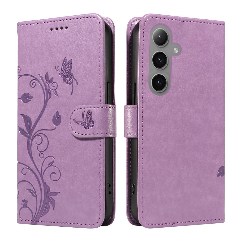 For Samsung Galaxy S24+/Galaxy S25+ PU Leather Cases Flower Pattern Wallet Stand Phone Cover with Strap