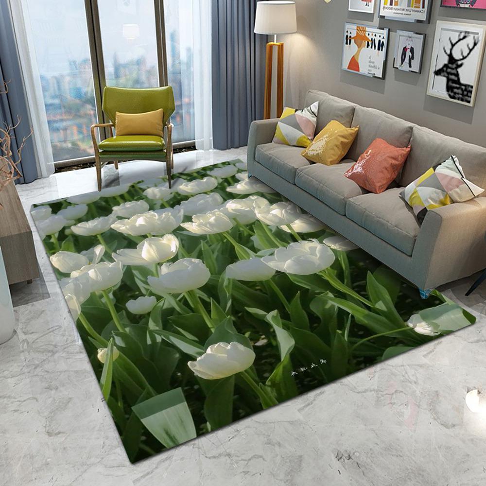 Nature Floral Pattern Floor Mat Various Styles with Flowers Butterflies and Water Scenes Non - Slip Rug for Home Decor