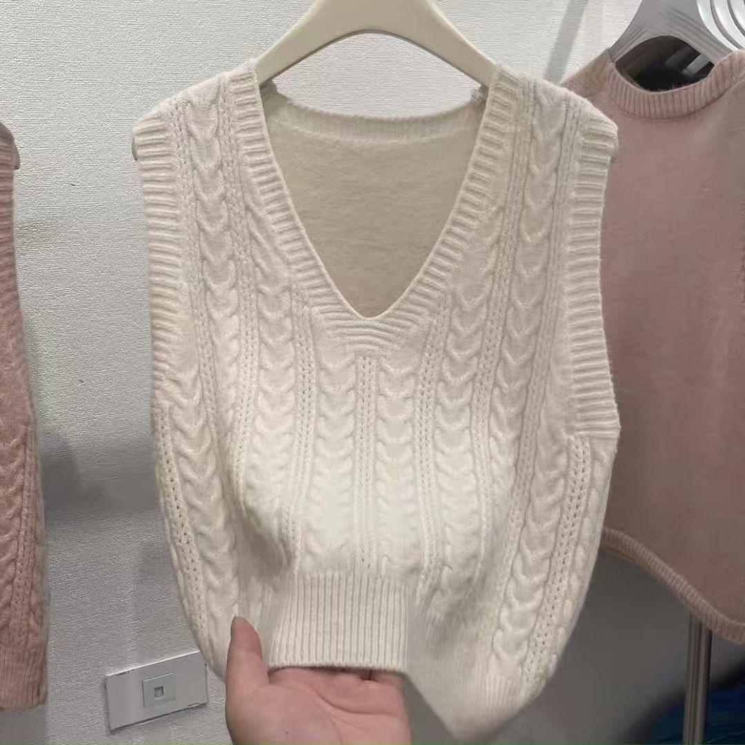 

Пуловер В язана жилетка з V-подібним вирізом Вільна осіння нова безрукавка Короткий светр Без рукавів Топ із застібкою 2XL абрикосовий