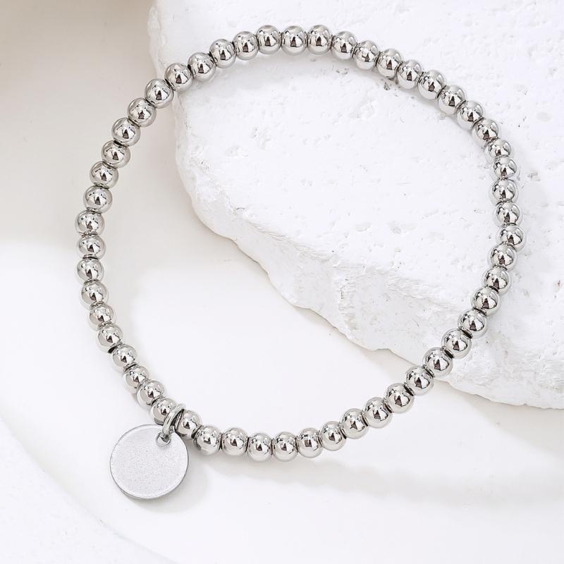 Stainless Steel Elasticized Beaded Jewelry 53 Round Beads Stretchable Design Wristband Formal Casual Accessory