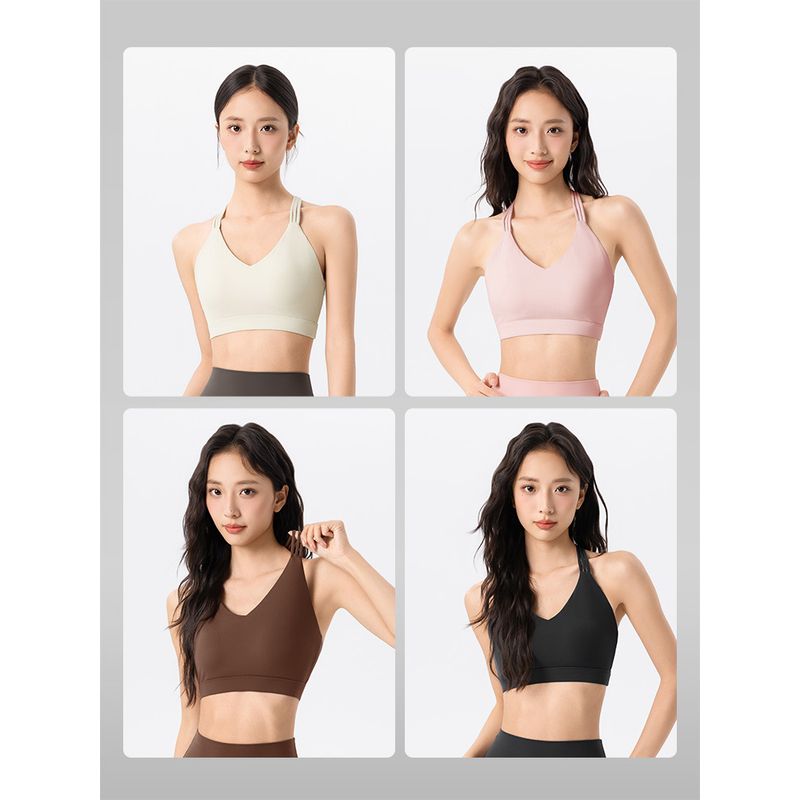 Lu Same Sports Intimates Women's Fixed Cup Sexy Sling Vest Outwear Nude Feel Plaid Workout Yoga Bra