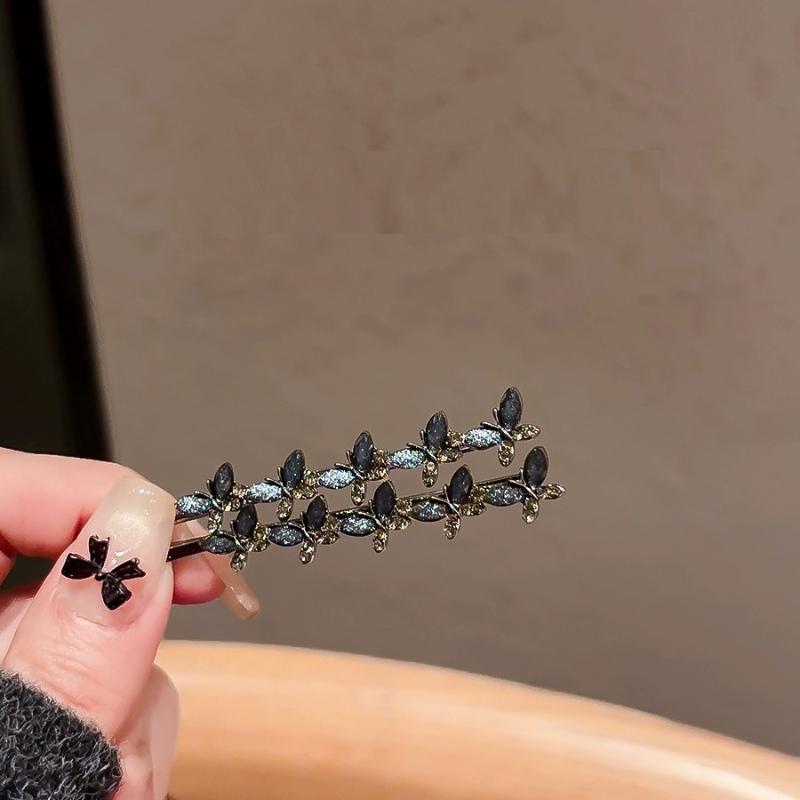 2Pcs Cute And Sweet Women'S Bangs Side Clip Super Fairy Rhinestone Butterfly Hairpins Korean Style Hair Clip Headdress