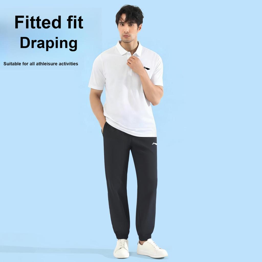Li-Ning Summer Quick-Dry Short Sleeve Lightweight Breathable Versatile Pants Casual Sports Set Men sets Standard-White Black YWBW061-2