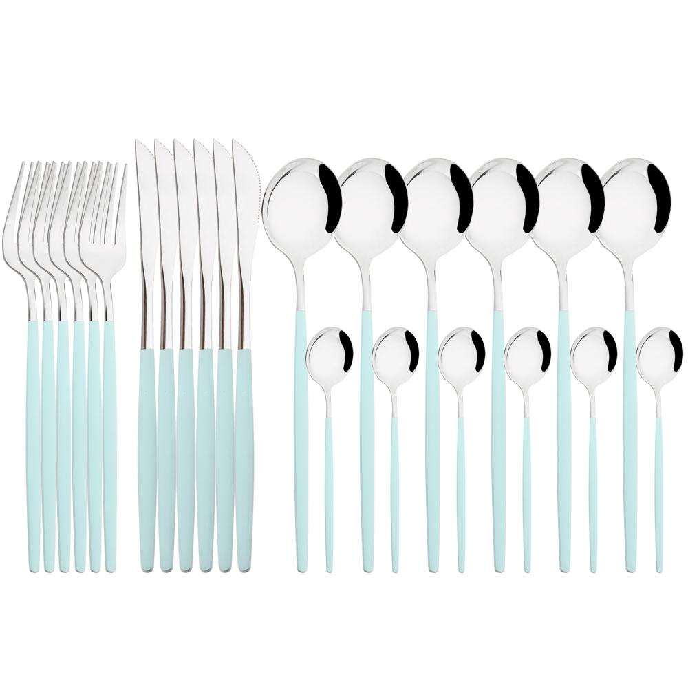 Jankng Gold 24Pcs Dinnerware Stainless Steel Cutlery Set Knife Fork Spoon Western Tableware Set Dinner Kitchen Silverware Set