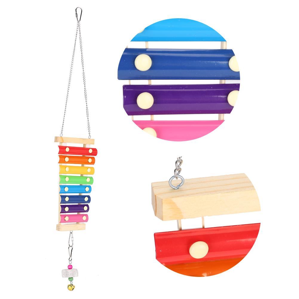 Wooden Xylophone Pecking Diversion SoundProducing Toy w Grinding Stone for Pet Chicken Parrots
