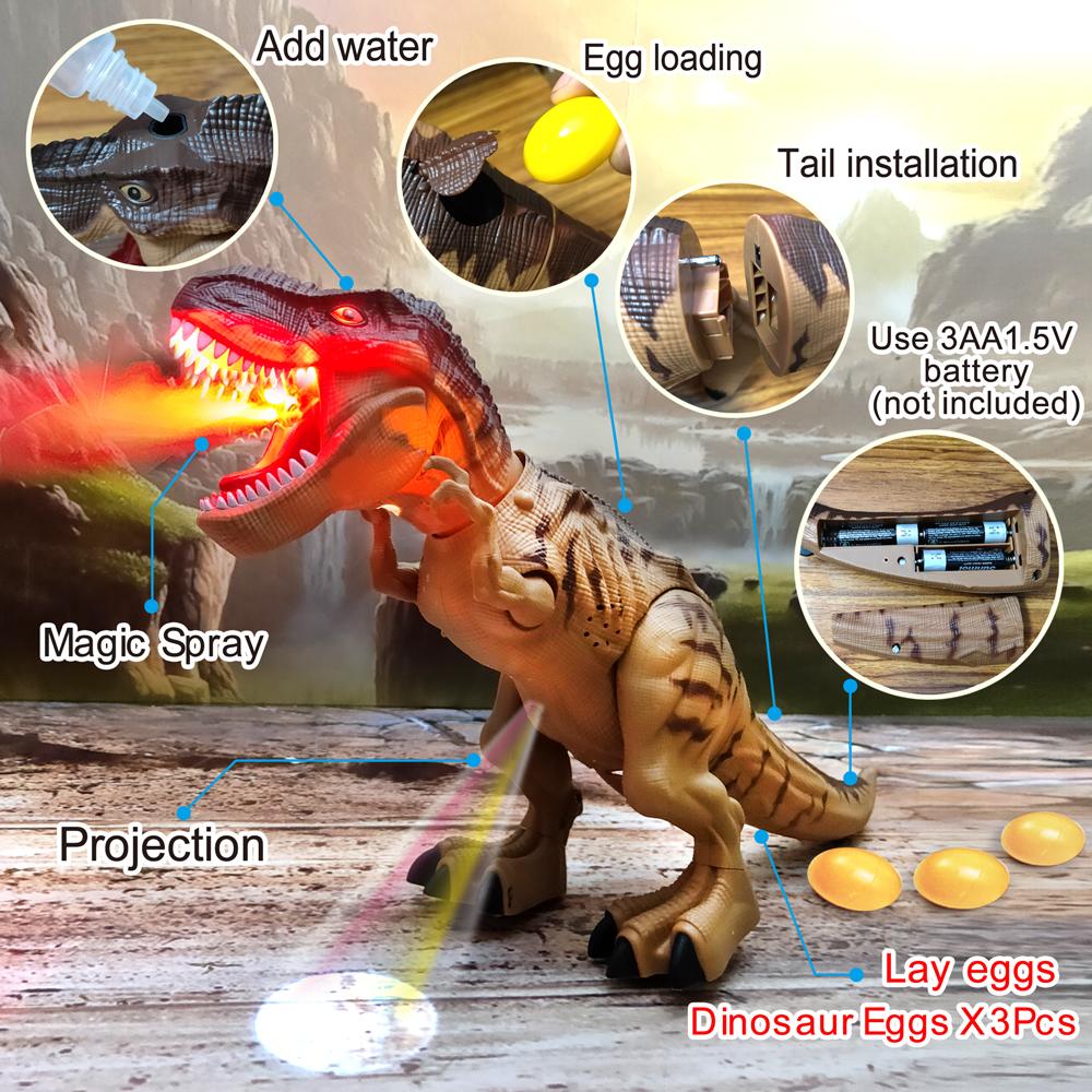 Electric Walking Spray Lay Eggs Dinosaur Robot Light Sound Mechanical Dinosaurs Model Toy