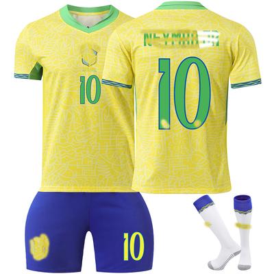 Jugendliche Kinder Erwachsene Fußballtrikots Sport Trainings Trikot Set mit Socken 24/25 Brasilien Heim #10 Neymar JR