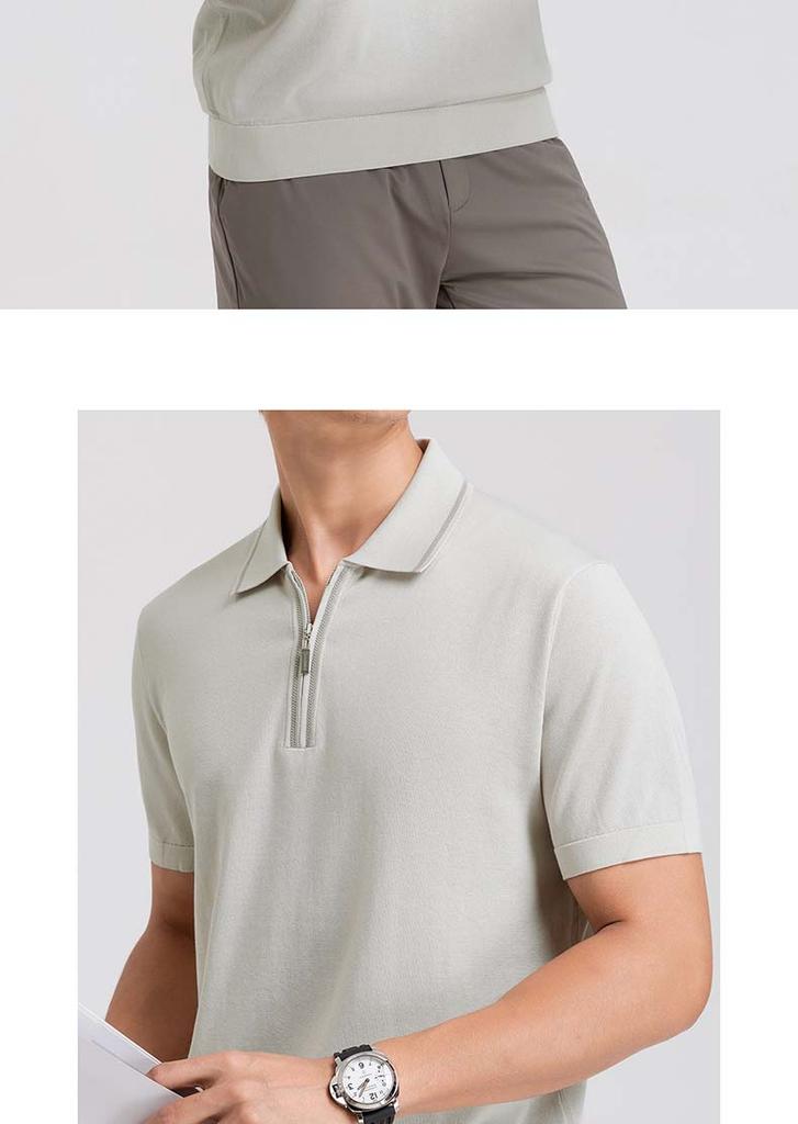 [Including Mulberry Silk] Langdeng Men's Half Zipper Knitted Polo Shirt Summer Breathable Business Collar Short Sleeve T-shirt