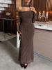 European Strapless Long Sleeve Bodycon Maxi Dress for Women - 2025 Autumn/Winter Collection
