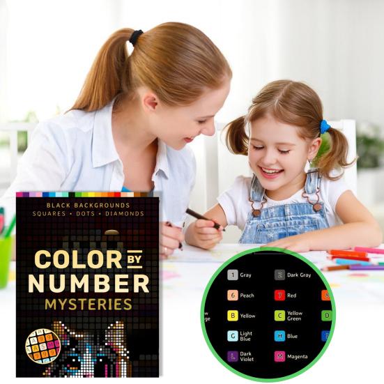Coloring Book for Adults 100 Color by Number Mysteries Relaxation Wonder Detailed Coloring Book Squares Diamonds Dots DIY Coloring Book