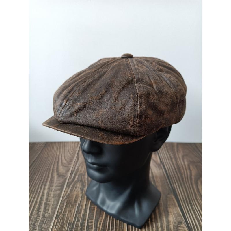 Vintage Washed Octagon Newsboy Cap For Men Women, British Retro Large Size Flat Brim Hat