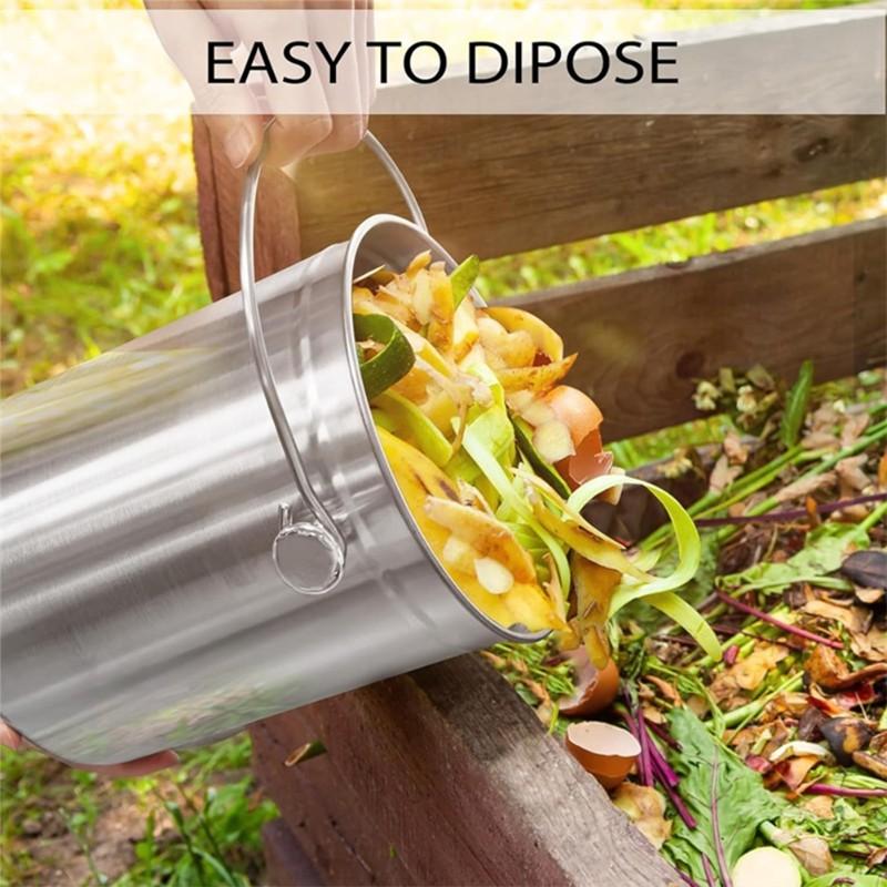 Compost Bucket For Kitchen Countertop,1.3 Gallon Stainless Steel Compost Bin Indoor With Lid, Odorless Food Waste Bucket