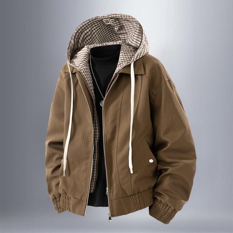 

Мужская куртка Тонкая куртка с капюшоном Молодежная весенне-осенняя бейсбольная форма Повседневное пальто с капюшоном 2XL