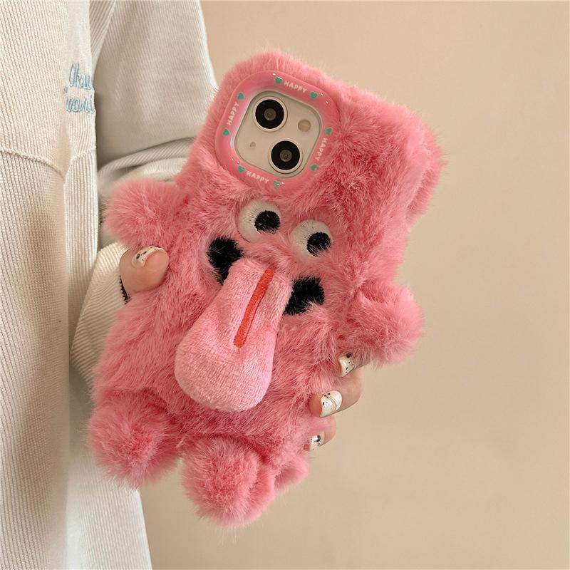 Cute Plush Magnetic Tongue-Sticking Little Monster Phone Case For iPhone 15 14 11 12 13 Pro Max Creative Anti-Drop Phone Cover
