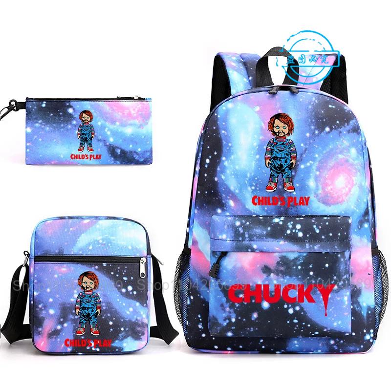 3 stuks Kinder Speel Chucky Rugzakken Studenten Tiener Schooltassen Jongens Meisjes Cadeau Schooltassen Etui Schoudertassen Reistas 12 inches