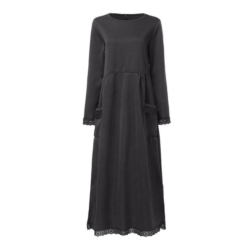 EastRogue 8 Цветов M-5XL Женское Теплое Флисовое Платье-Свитер с Кружевом Осень-Зима Повседневная Юбка-Карман Повседневные Платья M темно-серого