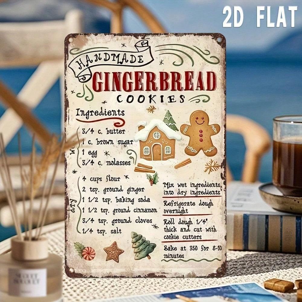 Planetjuice Vintage Gingerbread Cookie Recipe Metal Sign Christmas Kitchen Decor Aluminum Plaque Wall Art Holiday Gift Baking Enthusiasts