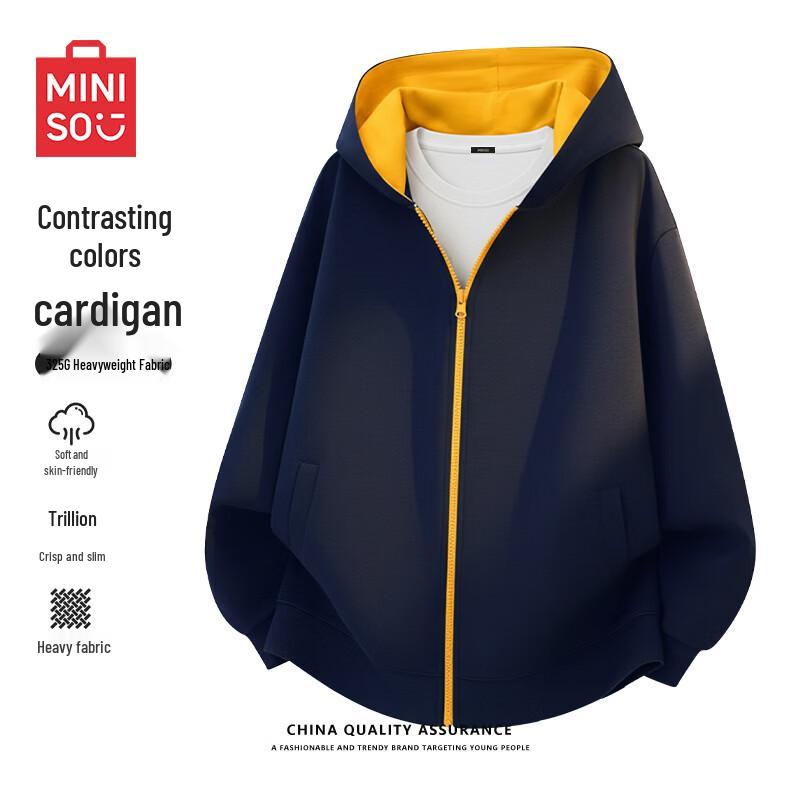 MINISO Men s Heavyweight Color-Block Hooded Cardigan Sweatshirt XL