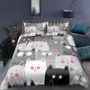 Cat Duvet Cover Polyester Pattern With Hipster Playful Feline Characters, Decorative 3 Piece Twin Bedding Set With 2 Pillow Sham