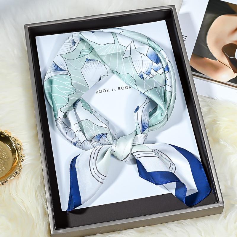 Spring and summer new simulated silk scarf women's versatile high-end sense 70 square scarf fashion printing professional small scarf