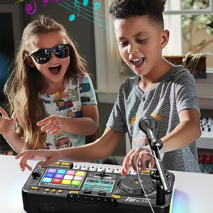 Estação de Mixagem DJ Educacional Infantil Brinquedo Interativo com Placas de Som, Gravação de Voz e Criação de Batidas