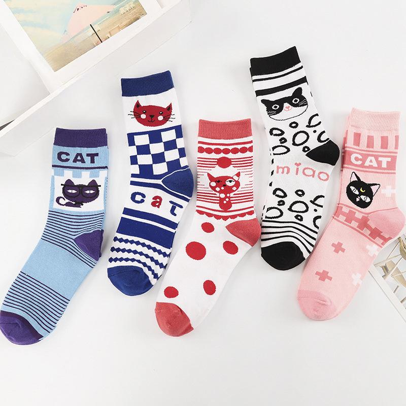

Women s Spring and Autumn Cotton Cartoon Preppy Style Cute All Match Tube Socks 1 pair синій