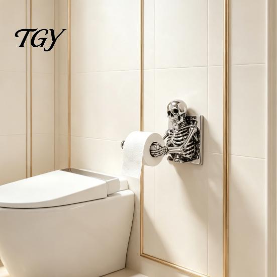 Funny Gothic Housewarming Gifts Skeleton Toilet Paper Holder, Wall Mount Skull Tissue Dark Aesthetic Bathroom Fixtures Roll Organizer Stand,