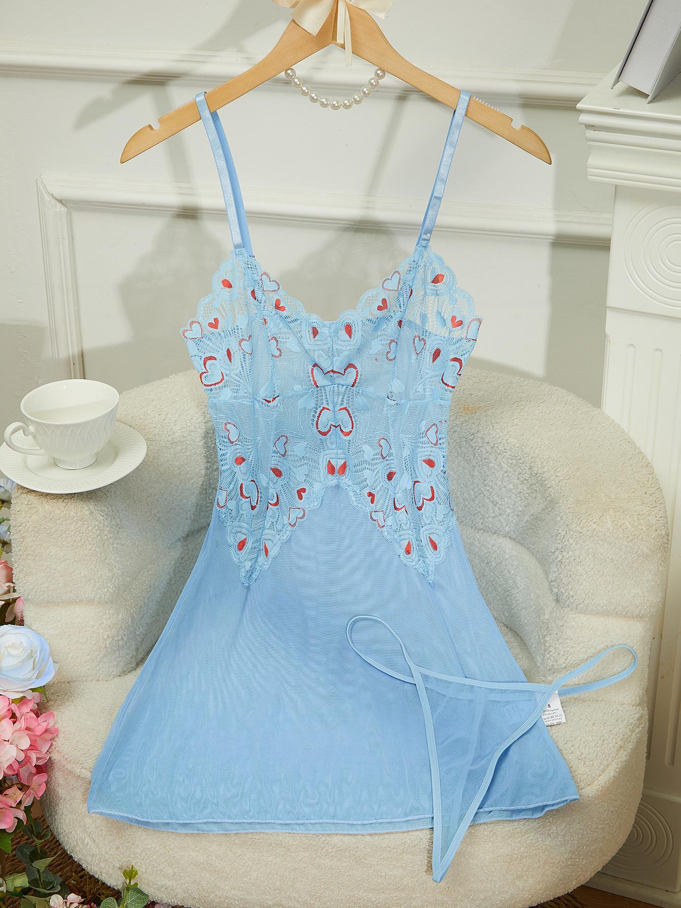 Европейское и американское сексуальное нижнее белье кружевное платье ebay S синий