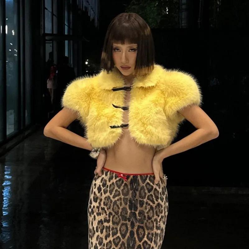 Women's Clothing Autumn and Winter New Solid Color Fox Fluffy Vest Sleeveless Top Super Short