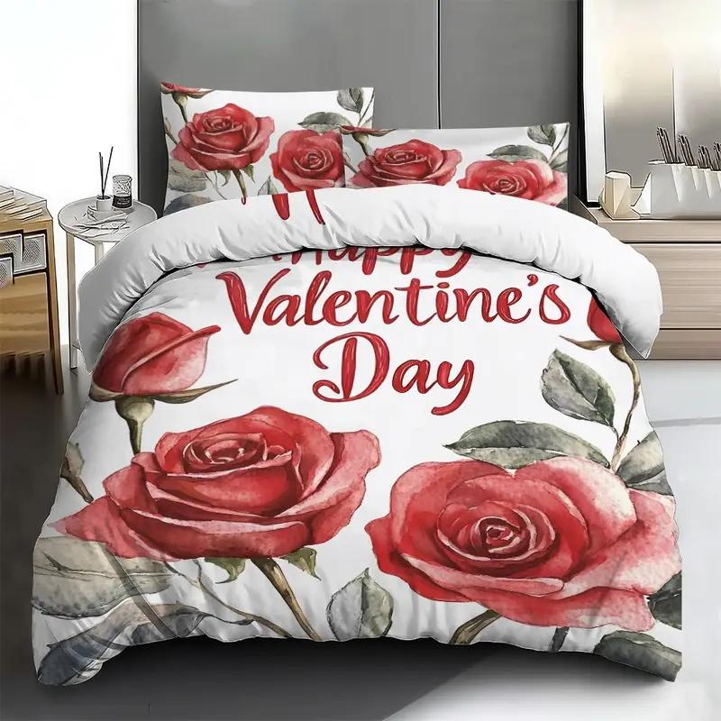 Valentine's Day 3pcs Pink Truck Polyester Bedding Set - Includes Duvet Cover & Pillowcases, Soft & Comfortable