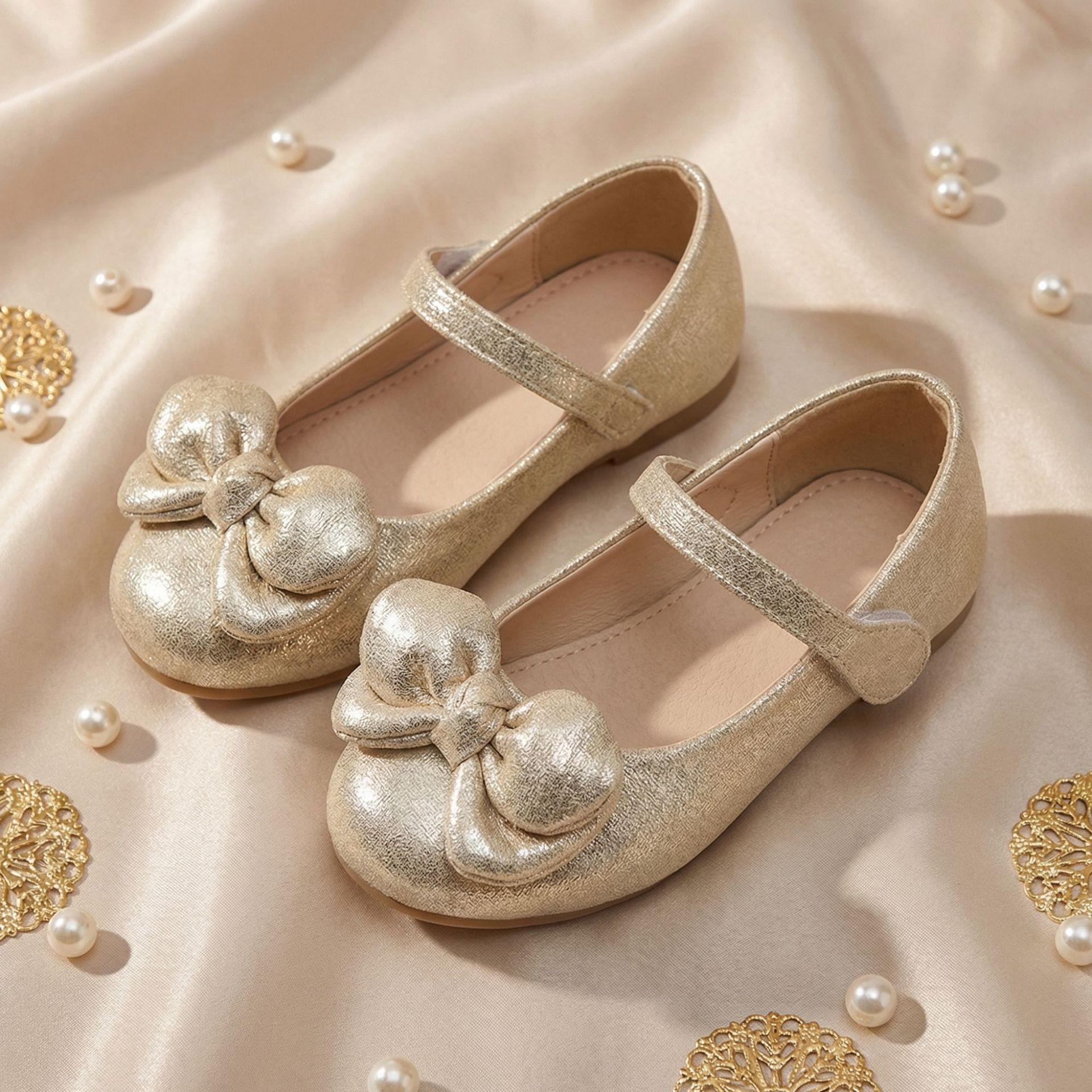 Girls French Bow Soft Sole Princess Flats - Stylish & Comfortable 34 золотой