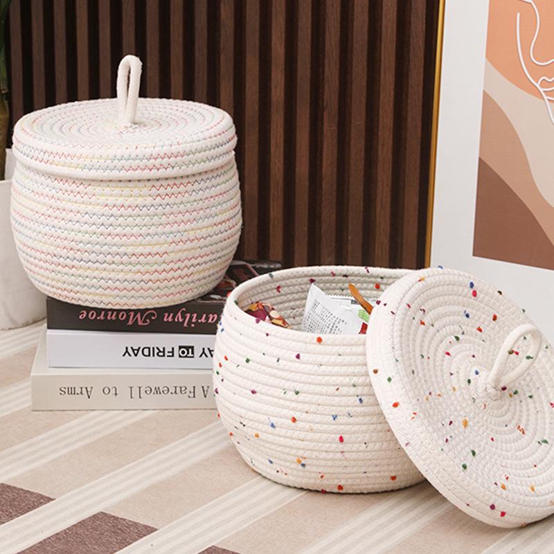 Home Desktop Miscellaneous Storage Basket Multi-purpose Hand Woven Cotton Rope Material Snacks Cosmetics Stationery Storage Box