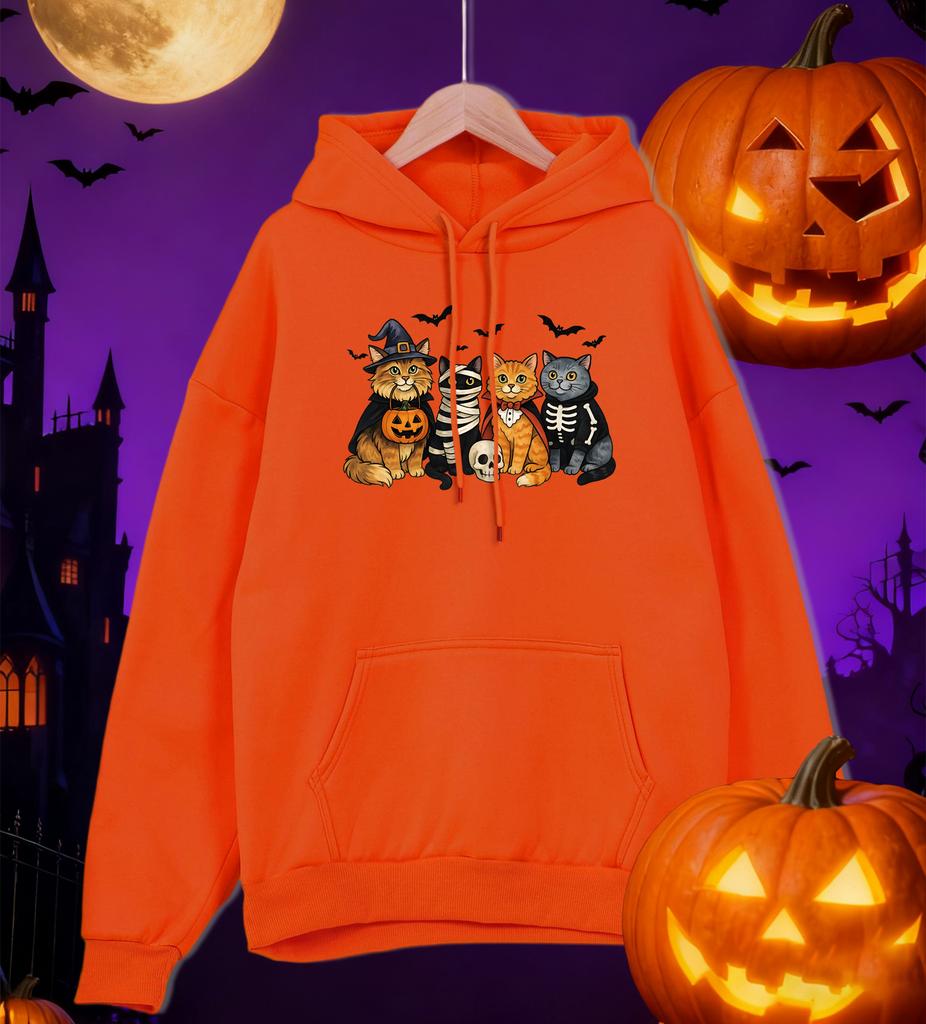 Dressed Kittens Enjoy Halloween Printing Men Hoodie Pocket All-Match Hoody Multicolor Casual Pullovers Autumn Fleece Clothing