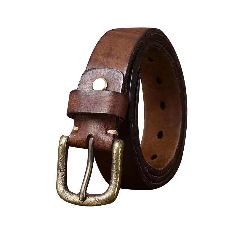 Bälte Herr Retro Distressed Tjockt Äkta Nötskinn Läder Spänne Trendigt Allmatchande Jeansbälte