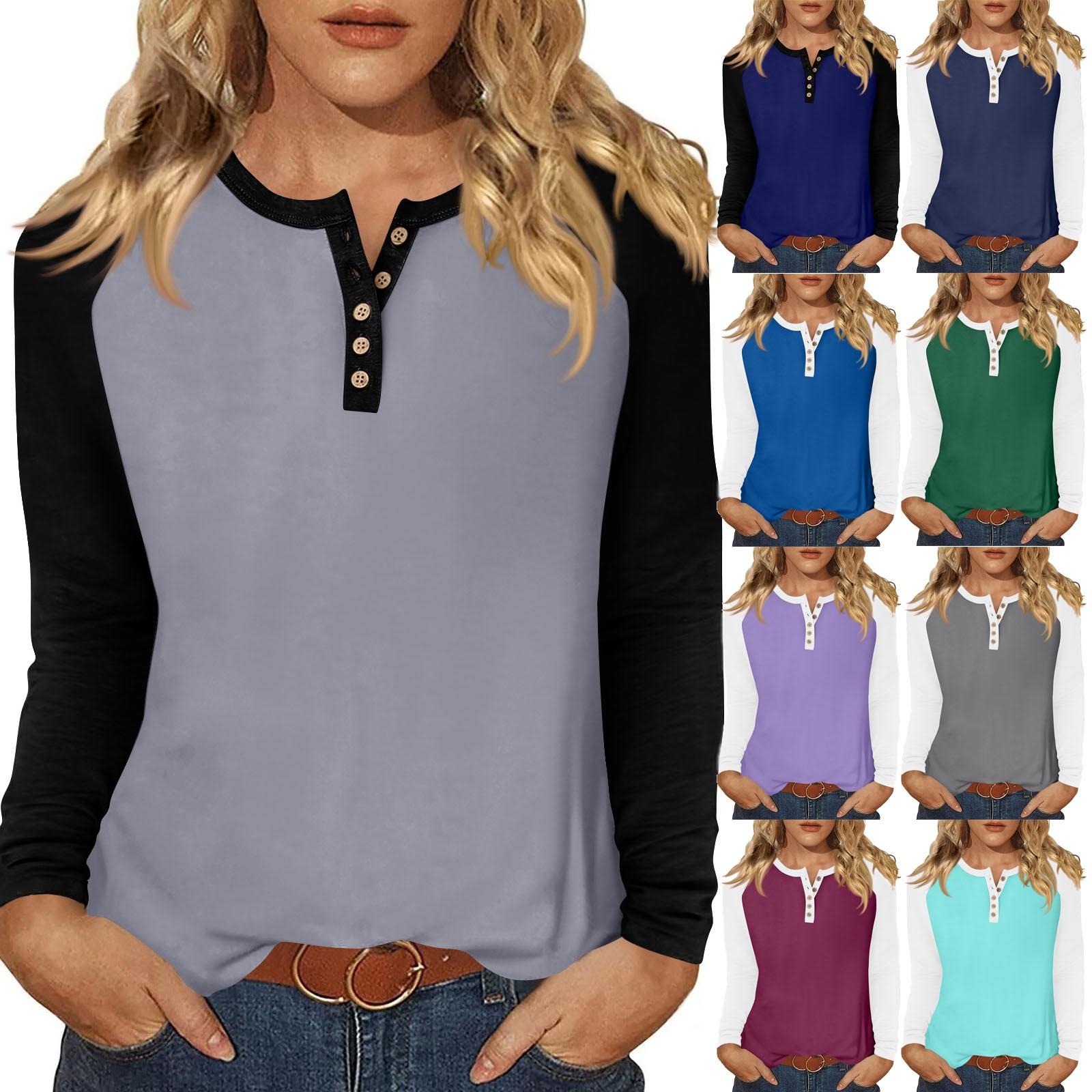 

Women s T Shirt Print Long Sleeve Daily Fashion Basic Round Neck Button Raglan Sleeve Top XL винний