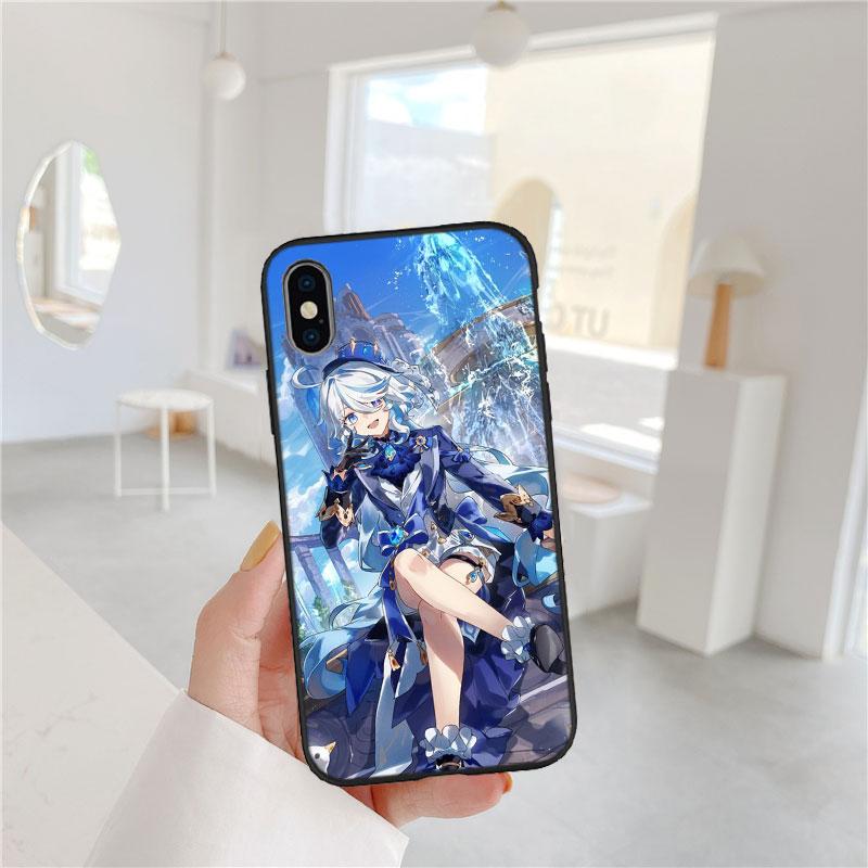 LO48 Genshin Impact Furina Aether Soft Shell Phone Case for iPhone 16 15 14 13 12 Pro Max Plus Mini