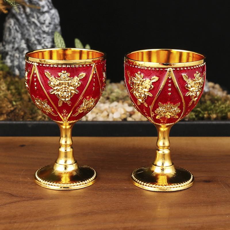 Small Wine Cup One Cup European High-end 30ml Baijiu Cup Creative Home Retro Metal Glass Baijiu Wine Glass