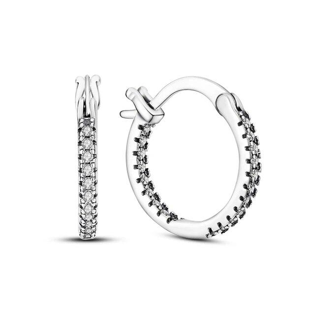 Brincos de argola de prata 925 para mulheres, brilhantes, pavê, cz, joias finas de luxo, brinco