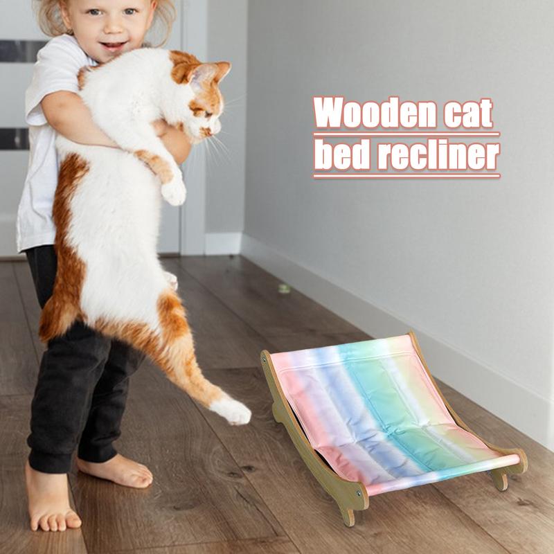 Cat Recliner Chair Kitten Hammock Bed Cooling Wooden Kitten Hammock Lounger For Indoor Outdoor Scratch-resistant Puppy Sofa Bed
