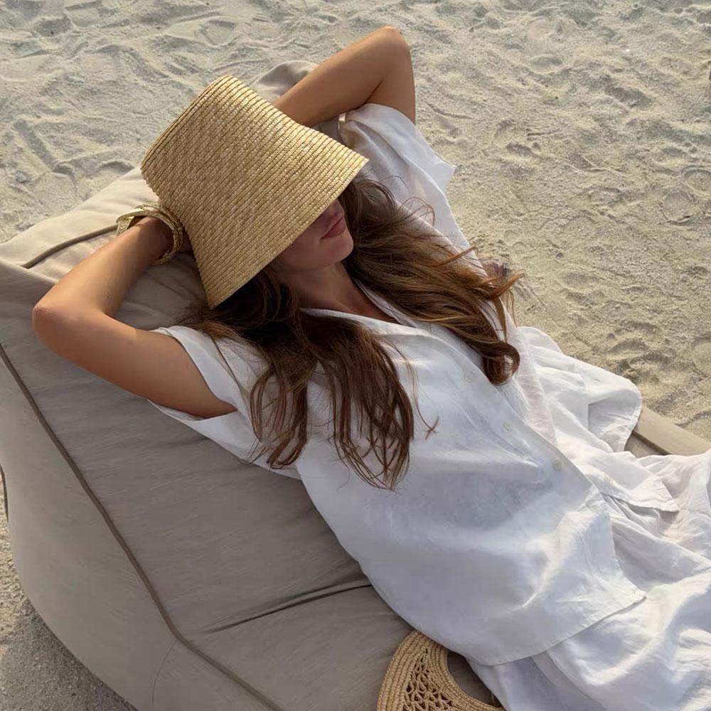 Mode K-Pop Natürlicher Strohhalm Feine Nadel Luxus Eimerhut Für Damen Neuer Sommer Sonnenschutz Fischerhut Korea Designer Beckenhut