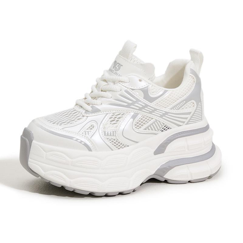 

Fashion 10CM Air Mesh Microfiber Leather Summer Ankle Boots Hollow Chunky Sneaker Vulcanize Bling Mixed Color Fsahion Women Shoes 39 белый