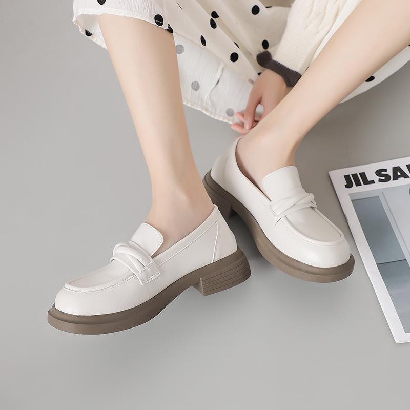 Augustine small leather shoes women's retro style 2025 new platform thick heel loafers Internet celebrity fried street single shoes tide