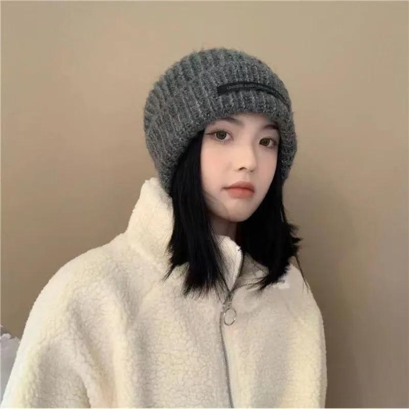 Loose Fit Fluffy Beanie Women Winter Solid Color Plush Knit Cap Thickened Ear Warmer Sweet Cold Weather Fashion Essential
