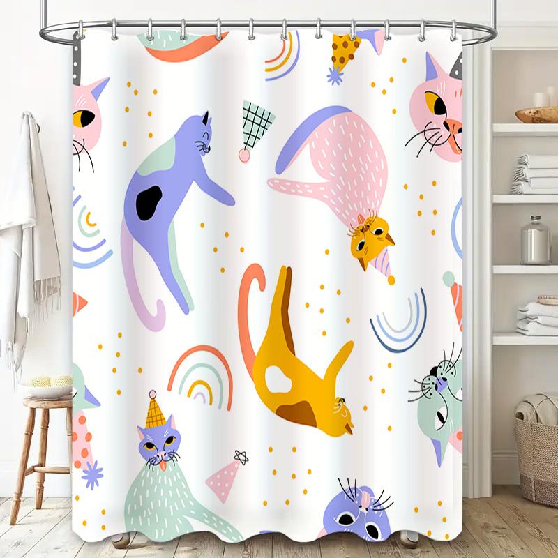 Cute Cartoon Cats Shower Curtain Bathroom Decor Washable Waterproof Print Home Supplies Modern Design Decoration Artistic Colorf