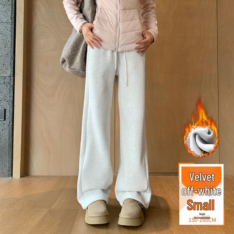 Pantaloni de trening largi cu fleece pentru femei - Toamnă/Iarnă 2024, Îngroșați, Largi, Subțiază, Picior drept, Îmbrăcăminte sport casual